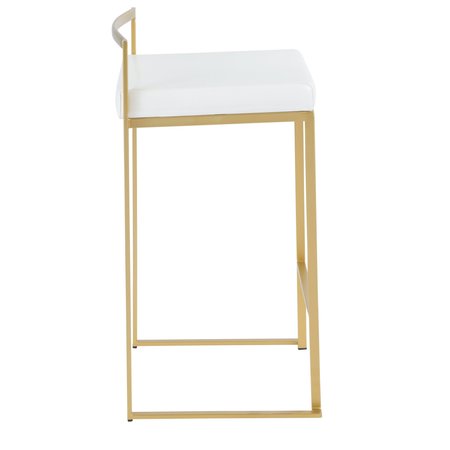 Lumisource Fuji Counter Stool in Gold with White Faux Leather, PK 2 B26-FUJI AU+W2